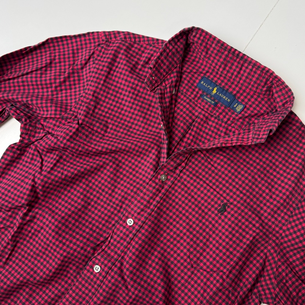 Ralph Lauren Mens Classic Fit Gingham Button Down Shirt Red Black Small S P